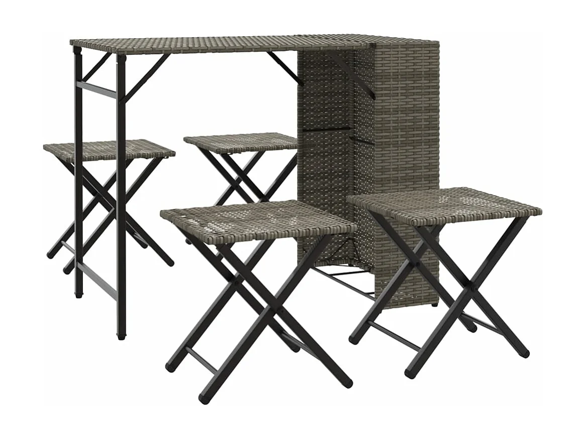 Ensemble à manger de jardin 5 pièces pliable gris résine tressée