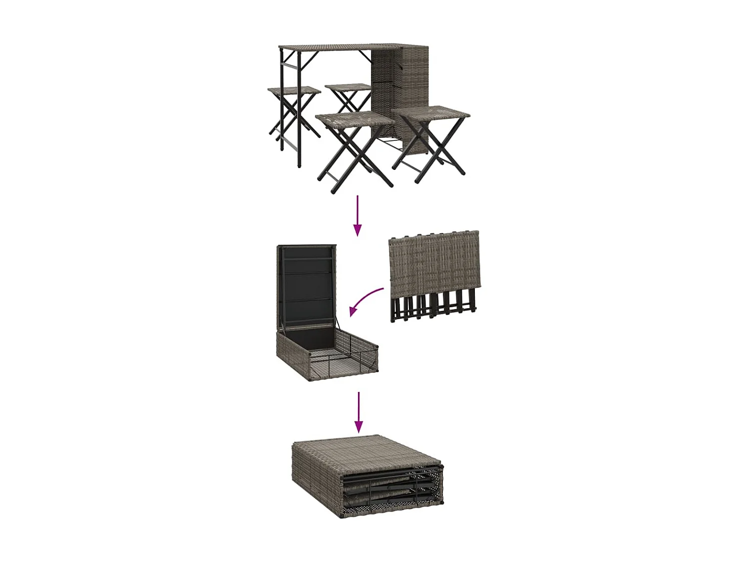 Ensemble à manger de jardin 5 pièces pliable gris résine tressée