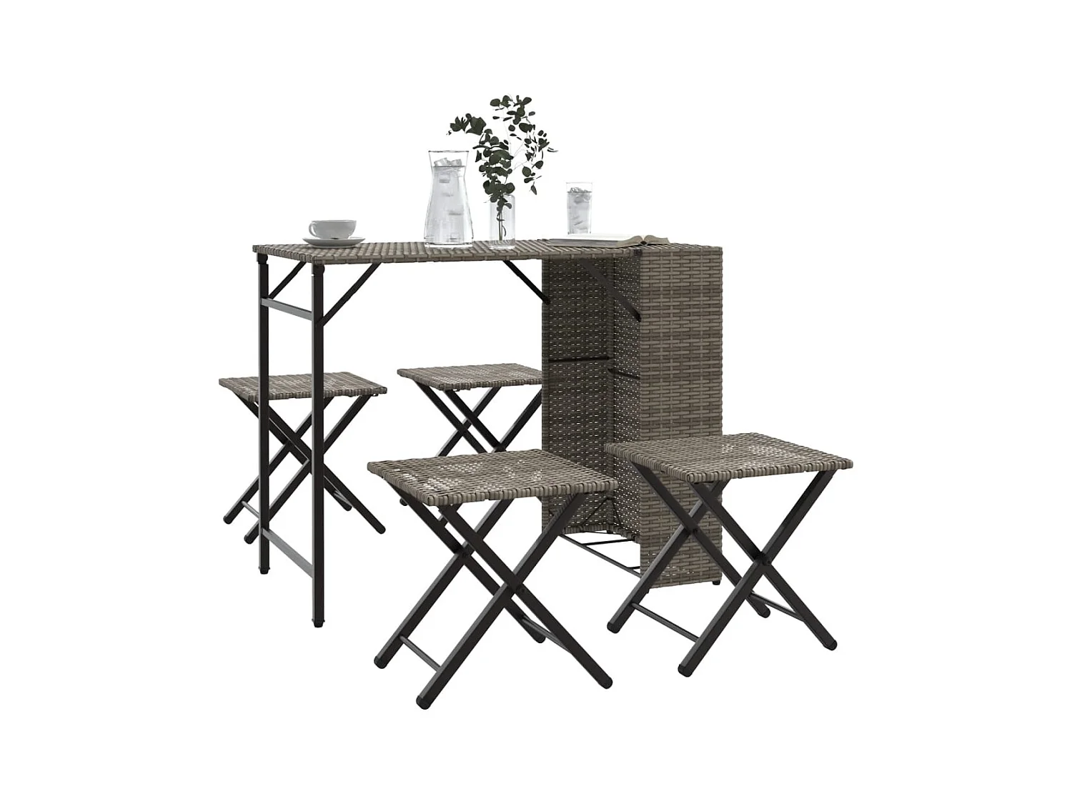 Ensemble à manger de jardin 5 pièces pliable gris résine tressée