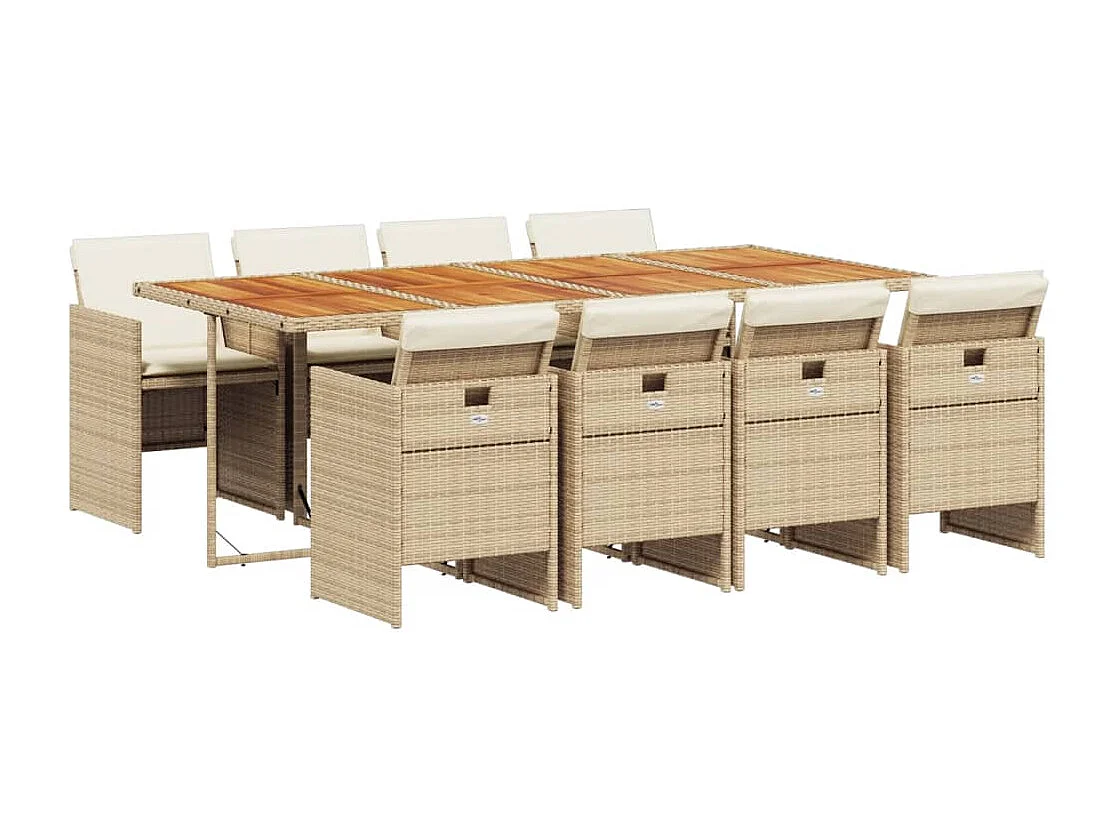 Ensemble à manger de jardin et coussins 9 pièces beige Poly rotin