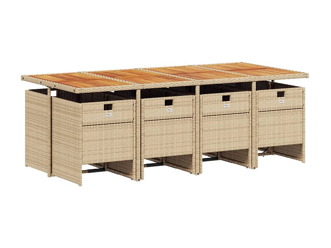 Ensemble à manger de jardin et coussins 9 pièces beige Poly rotin