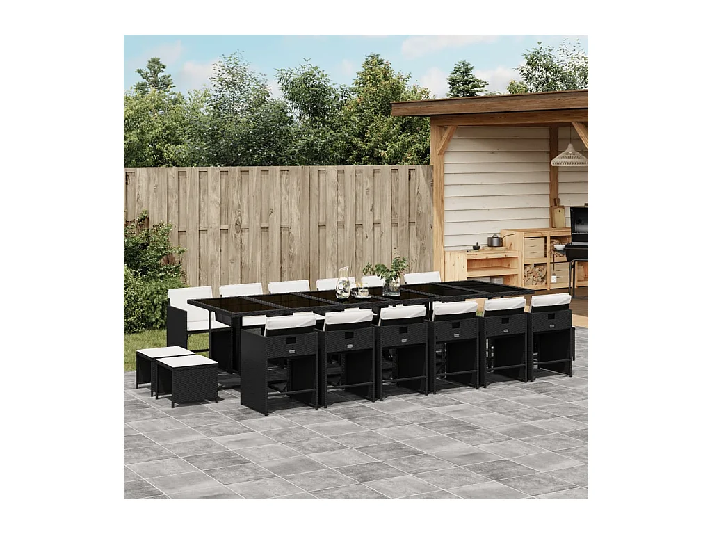 Set de muebles jardín 17 piezas con cojines ratán sintético negro