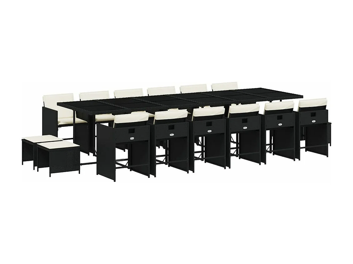 Set de muebles jardín 17 piezas con cojines ratán sintético negro