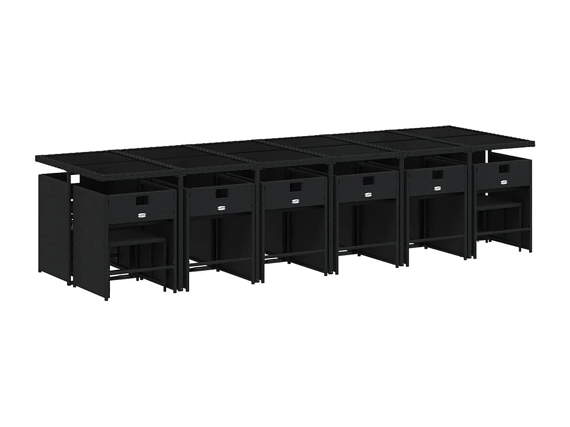Set de muebles jardín 17 piezas con cojines ratán sintético negro