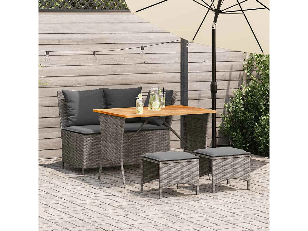4-delige Tuinset met kussens poly rattan grijs