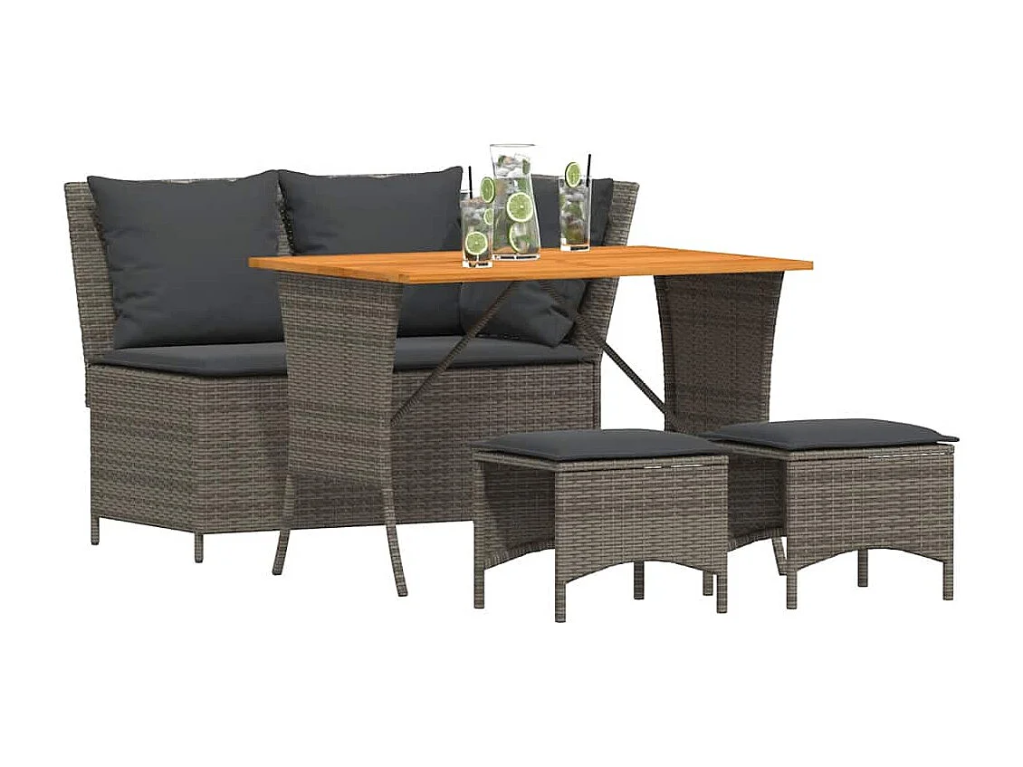 4-delige Tuinset met kussens poly rattan grijs