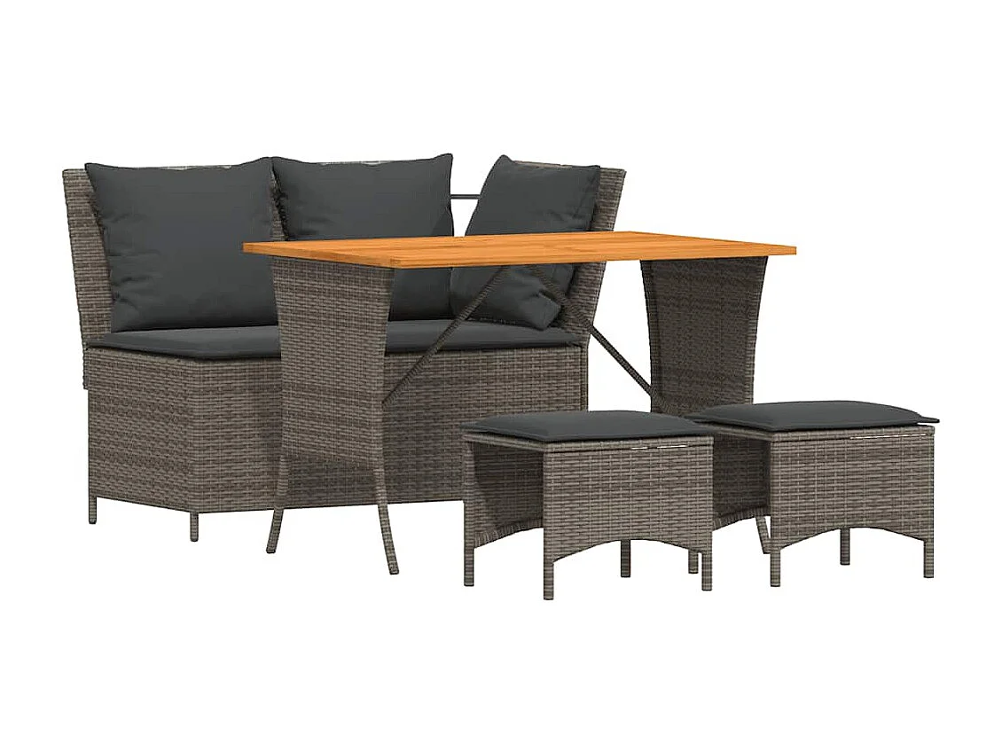 4-delige Tuinset met kussens poly rattan grijs