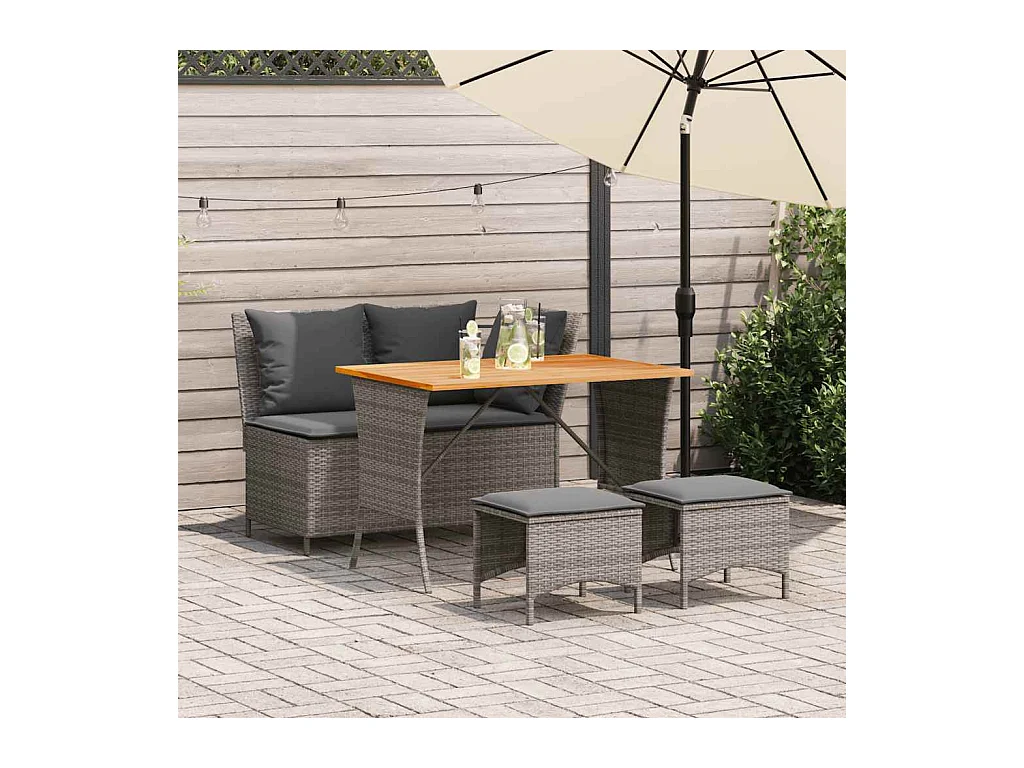 Ensemble à manger jardin 4 pièces et coussins Gris Résine tressée