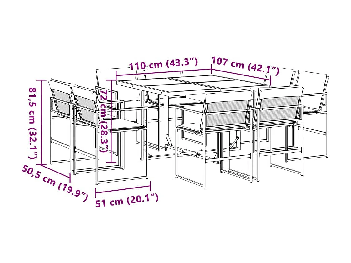 Ensemble à manger de jardin avec coussins 9 pièces blanc textilène