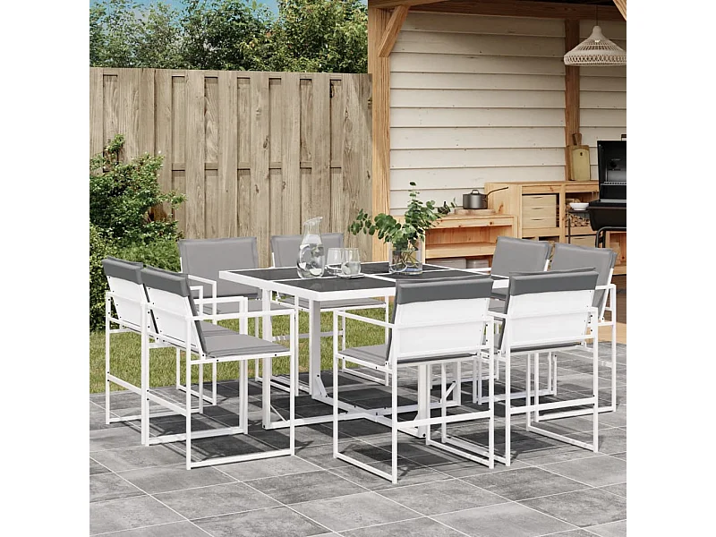 9 peças conj. de jantar para jardim com almofadões textilene branco