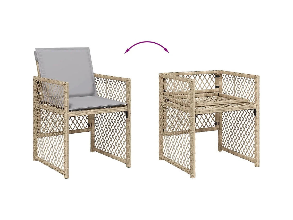 Ensemble à manger de jardin et coussins 7 pièces beige poly rotin