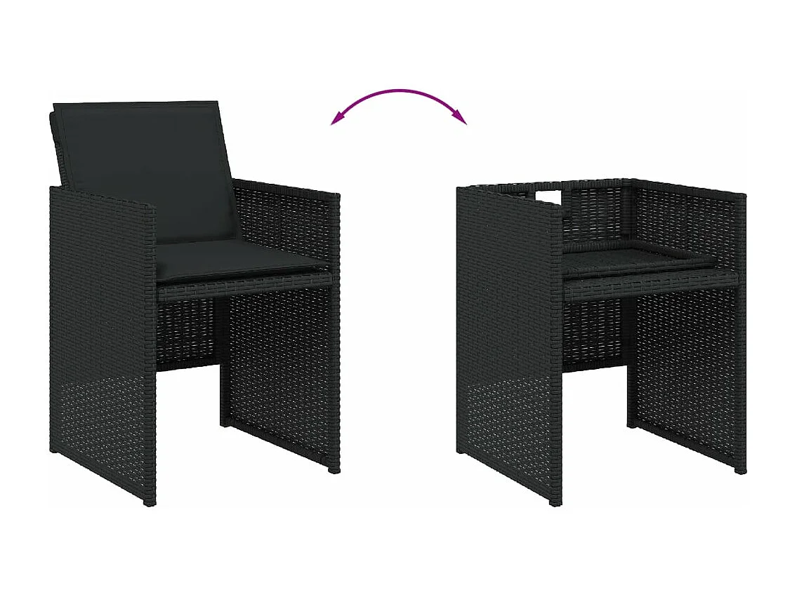 Set comedor de jardín con cojines 15 piezas ratán sintético negro
