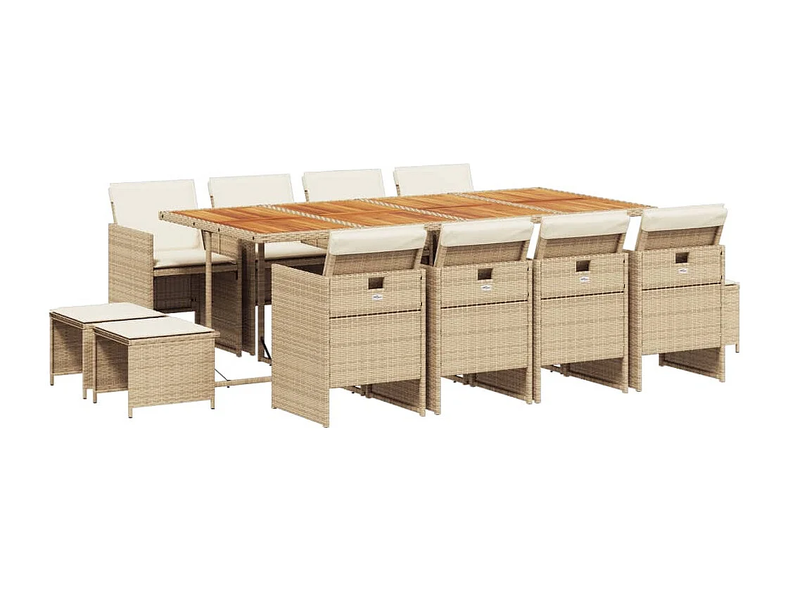 Ensemble à manger de jardin et coussins 13 pièces beige