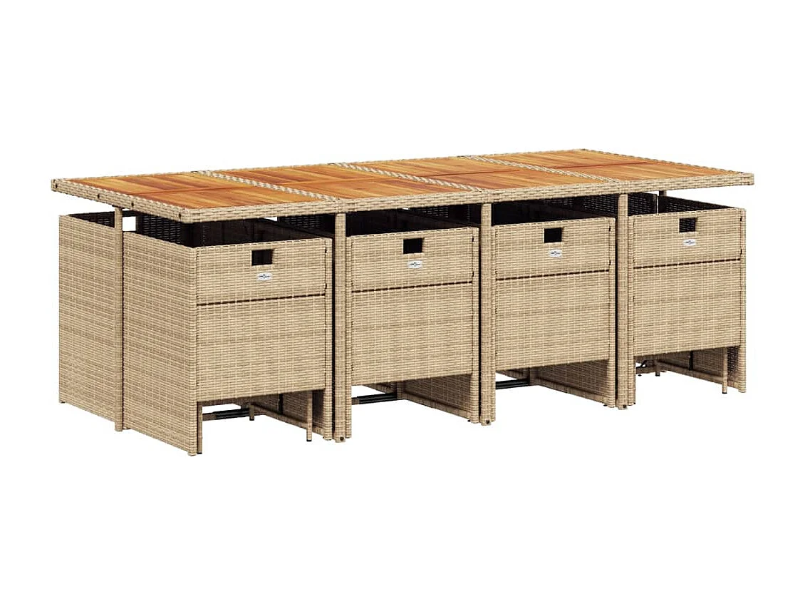 Ensemble à manger de jardin et coussins 13 pièces beige