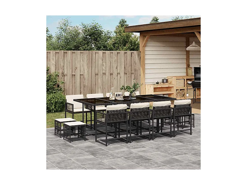 13 peças conjunto de jantar parajardim com almofadões vime PE preto