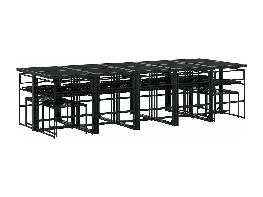 Set comedor de jardín con cojines 15 piezas ratán sintético negro