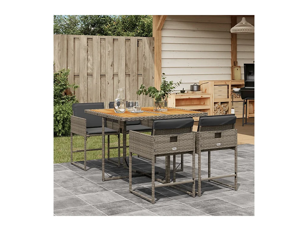 5-delige Tuinset met kussens poly rattan grijs