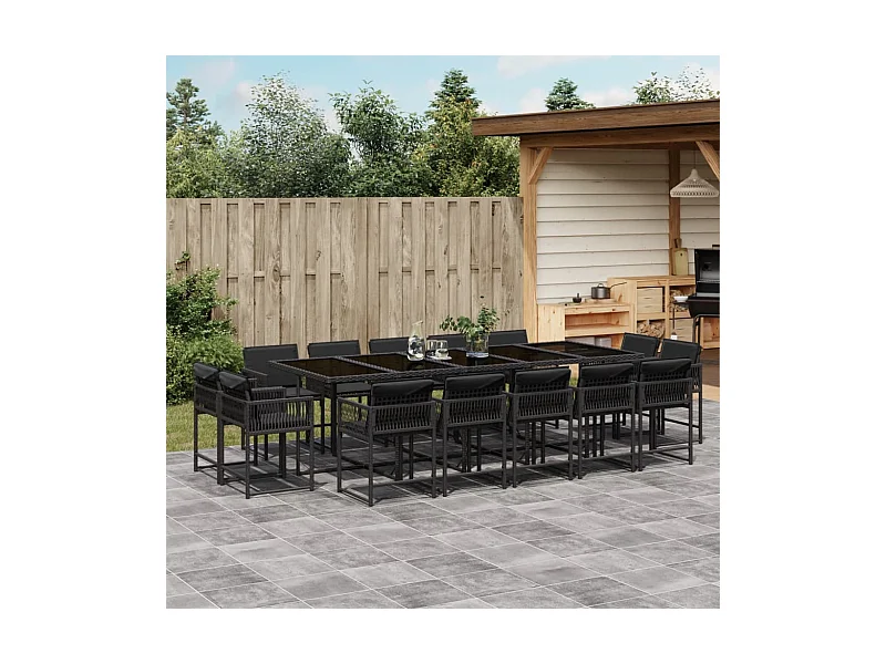 15-delige Tuinset met kussens poly rattan zwart