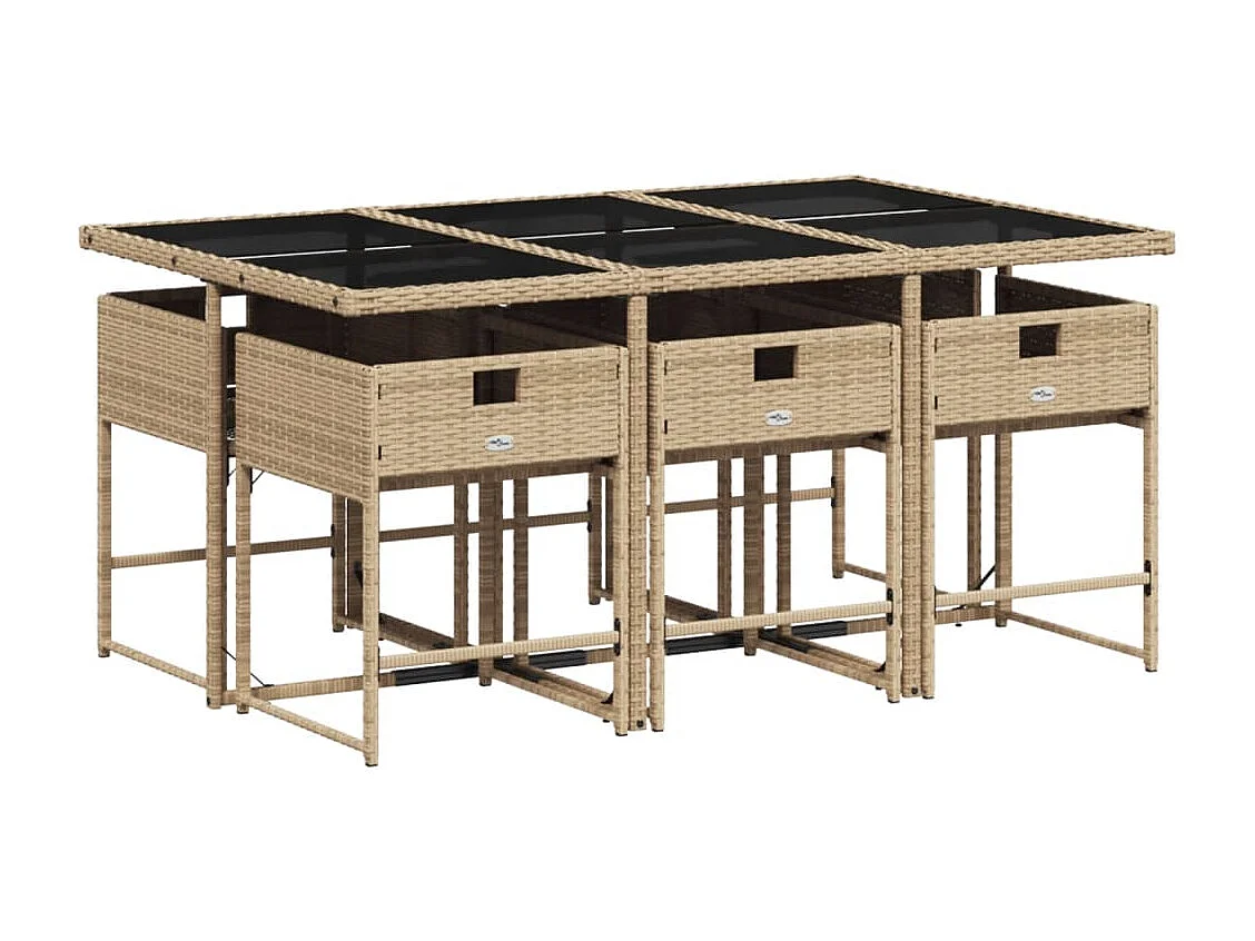 Ensemble à manger de jardin et coussins 7 pièces beige poly rotin