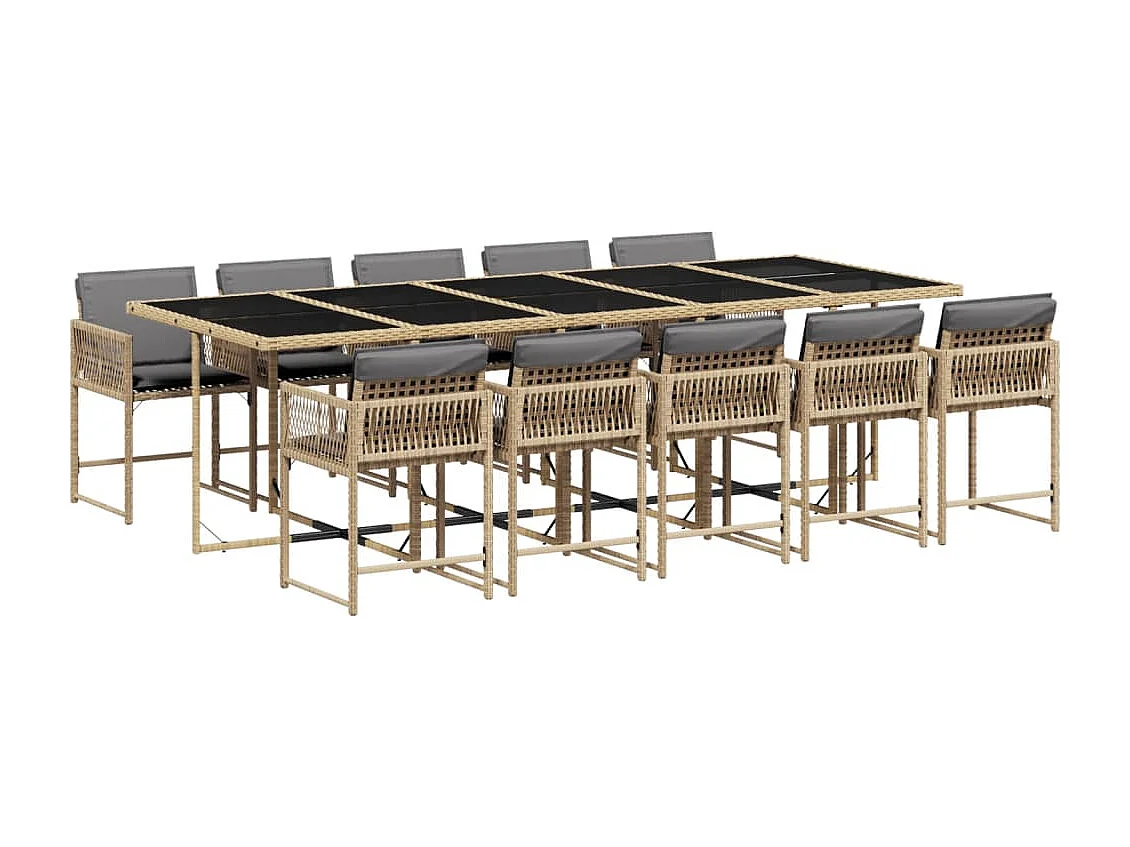 Set comedor de jardín 11 piezas con cojines ratán sintético beige