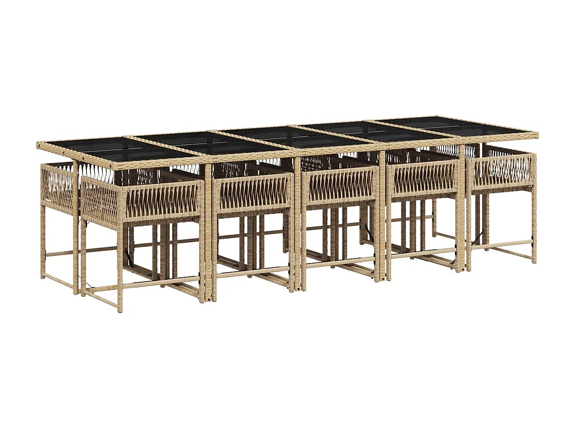 Set comedor de jardín 11 piezas con cojines ratán sintético beige