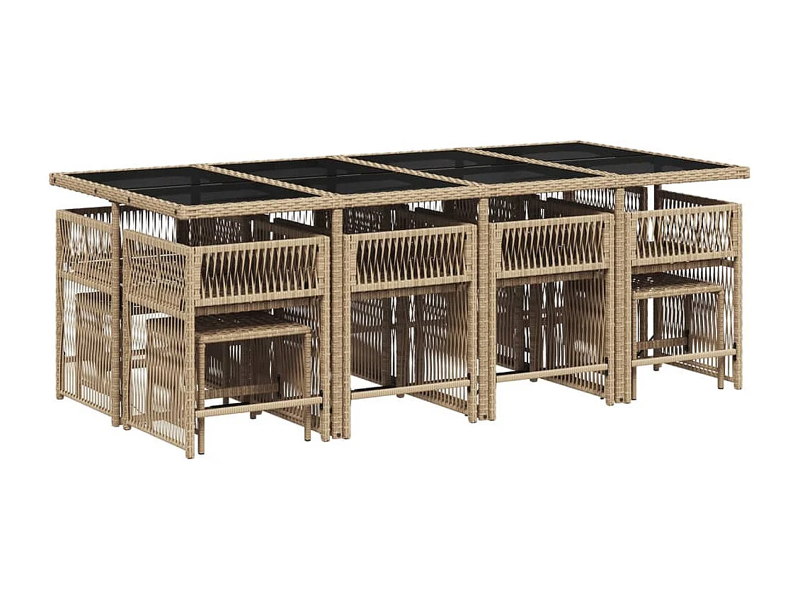 Ensemble à manger de jardin et coussins 13 pièces beige