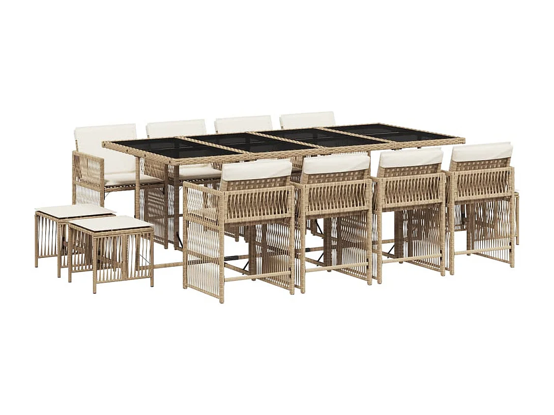 Ensemble à manger de jardin et coussins 13 pièces beige