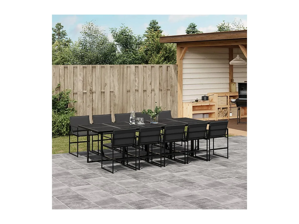 Ensemble à manger de jardin avec coussins 11 pièces noir textilène