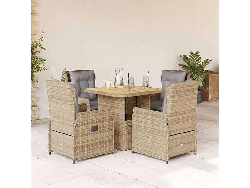 5 peças conjunto de jantar para jardim com almofadões vime PE bege