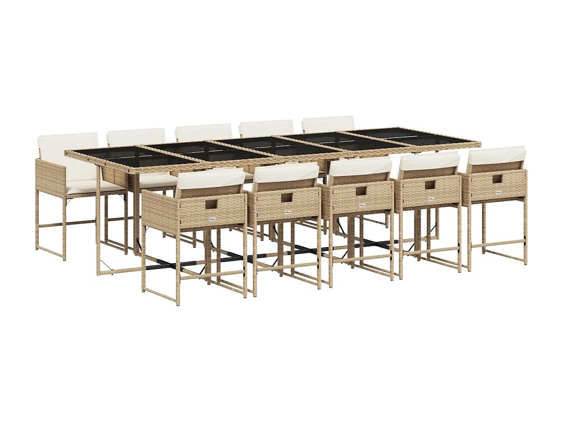 Ensemble à manger de jardin et coussins 11 pièces beige poly rotin