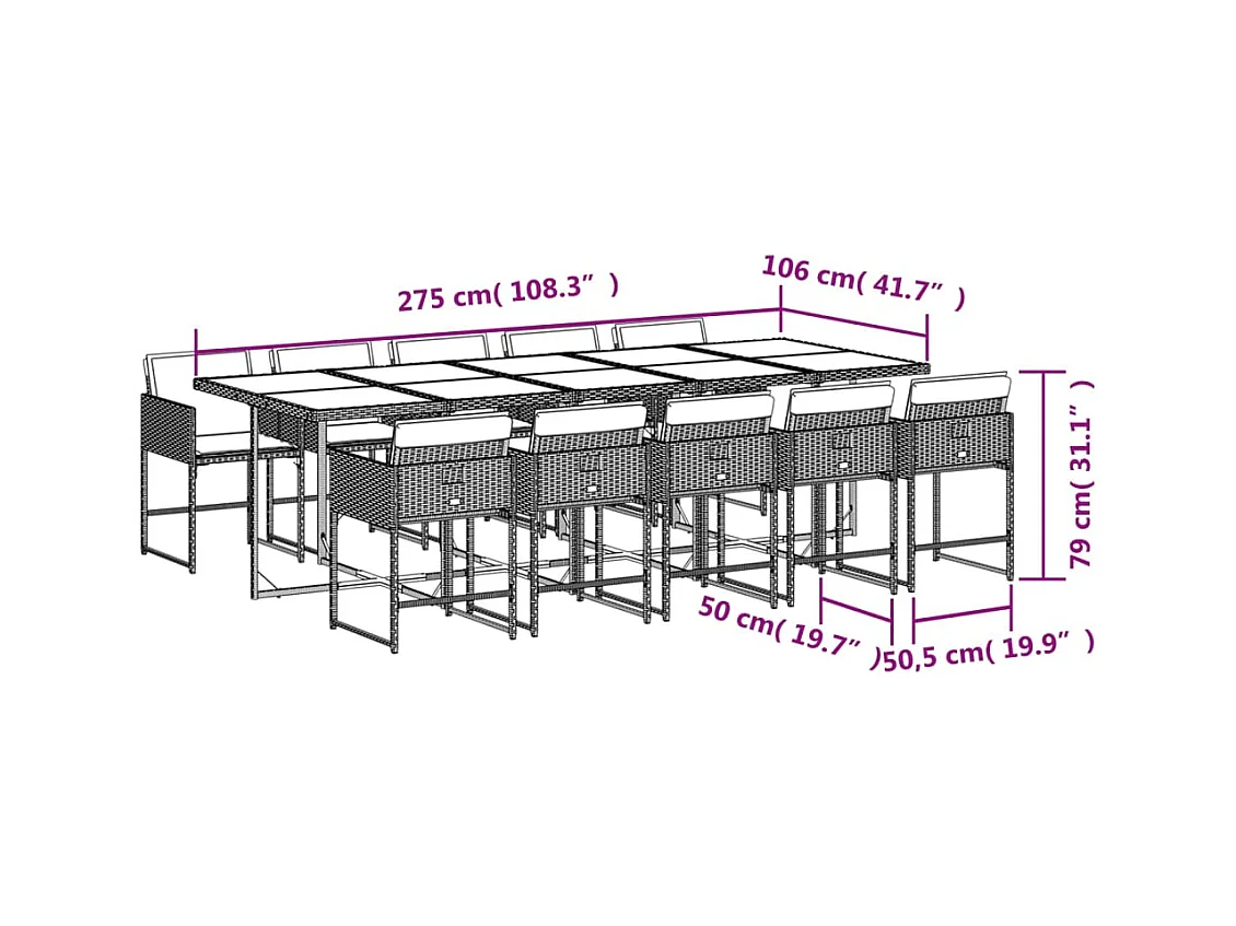 Ensemble à manger de jardin et coussins 11 pièces beige poly rotin