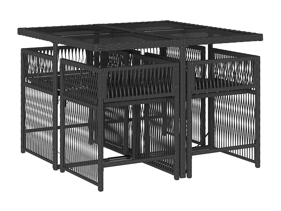 Ensemble à manger de jardin coussins 5 pièces Noir Résine tressée