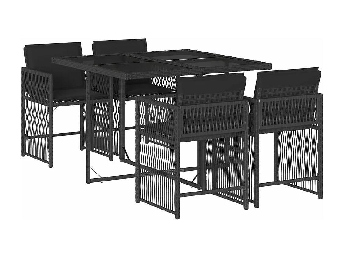 5-delige Tuinset met kussens poly rattan zwart