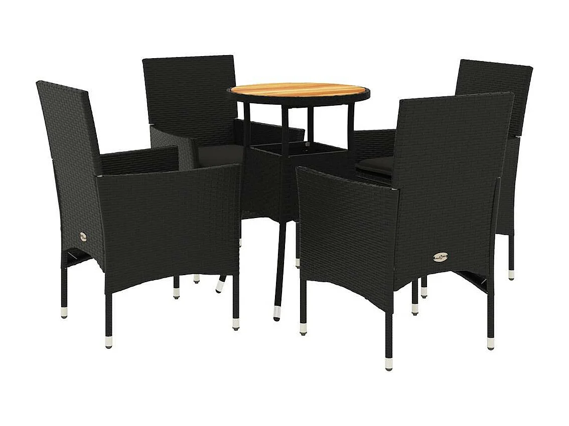 Ensemble à manger de jardin et coussins 5 pièces noir rotin acacia