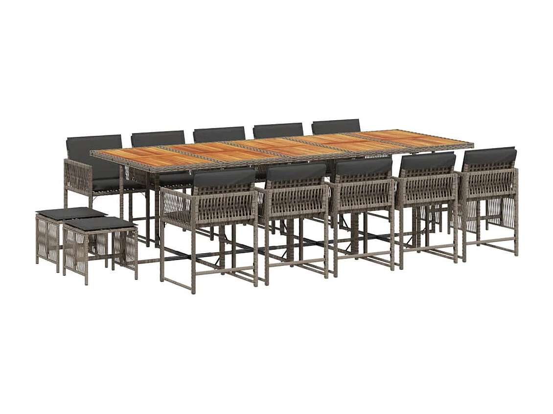 15-delige Tuinset met kussens poly rattan grijs