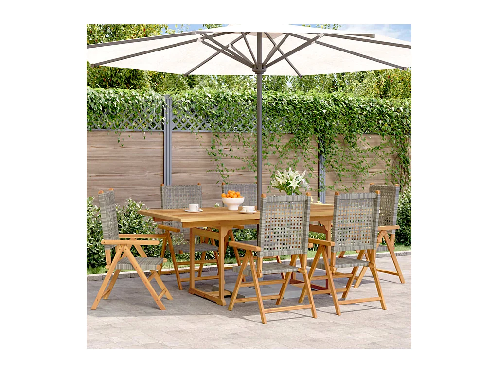 7-delige Tuinset poly rattan en massief hout grijs