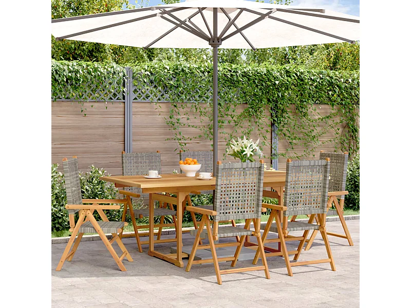 Set de comedor de jardín 7 piezas ratán PE madera acacia gris