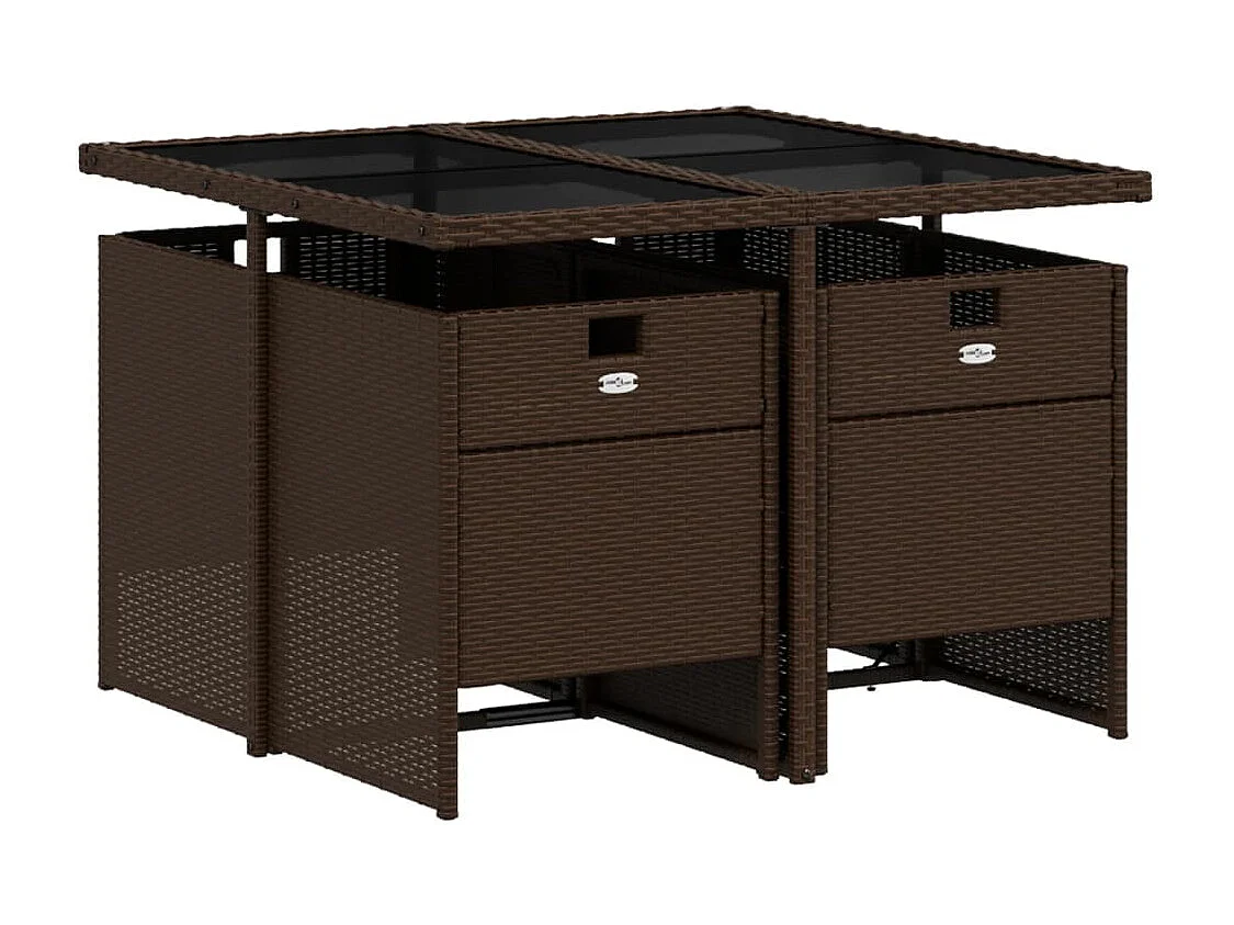 Set comedor de jardín 5 piezas y cojines ratán sintético marrón