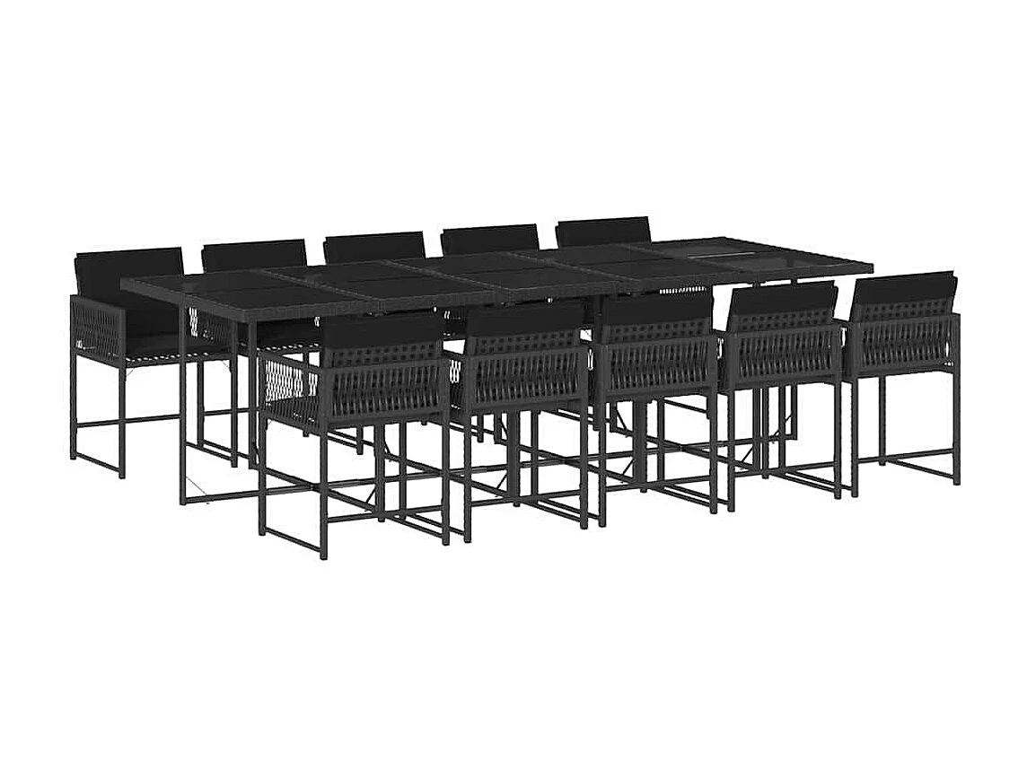 11-delige Tuinset met kussens poly rattan zwart
