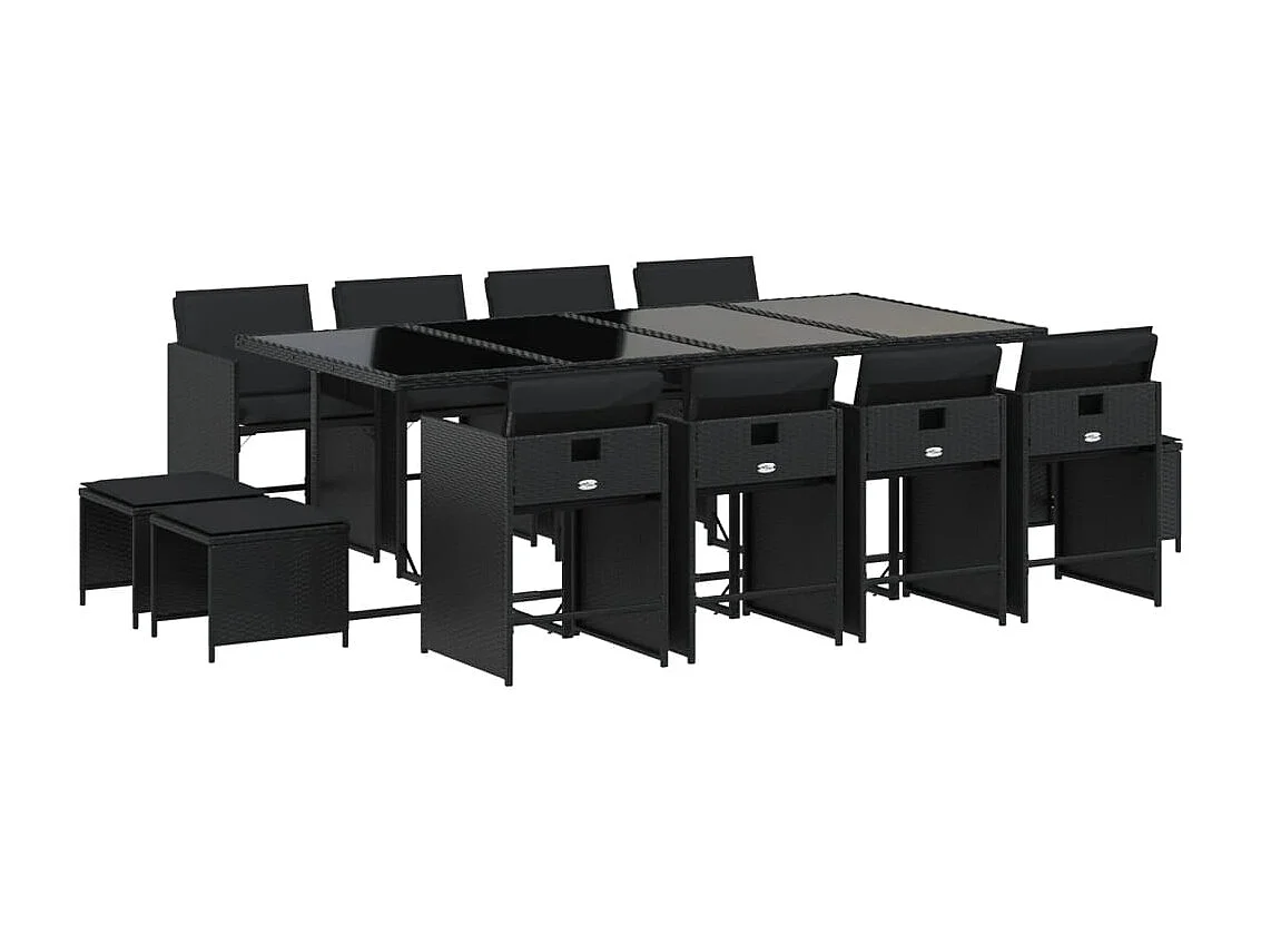 13-delige Tuinset met kussens poly rattan zwart