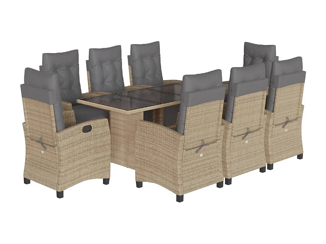 Ensemble à manger de jardin et coussins 9 pièces mélange beige