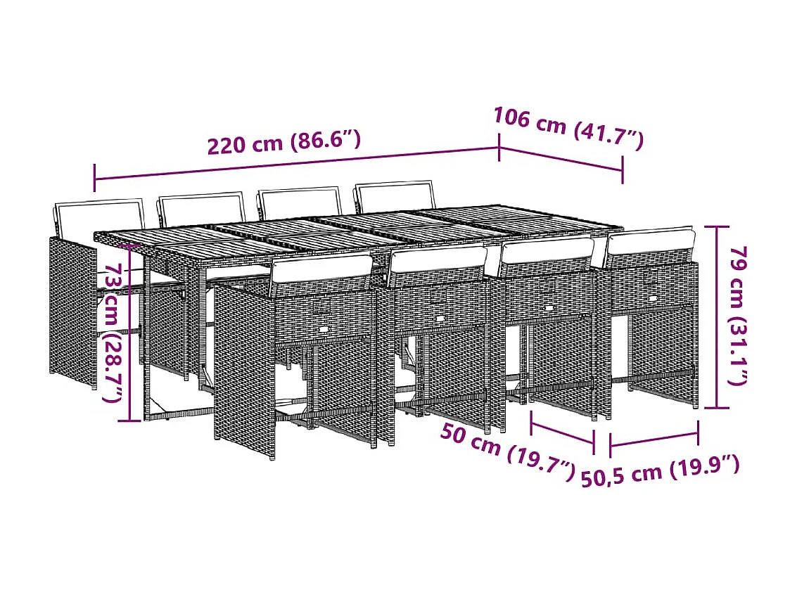 Set de comedor de jardín 9 piezas y cojines ratán sintético negro