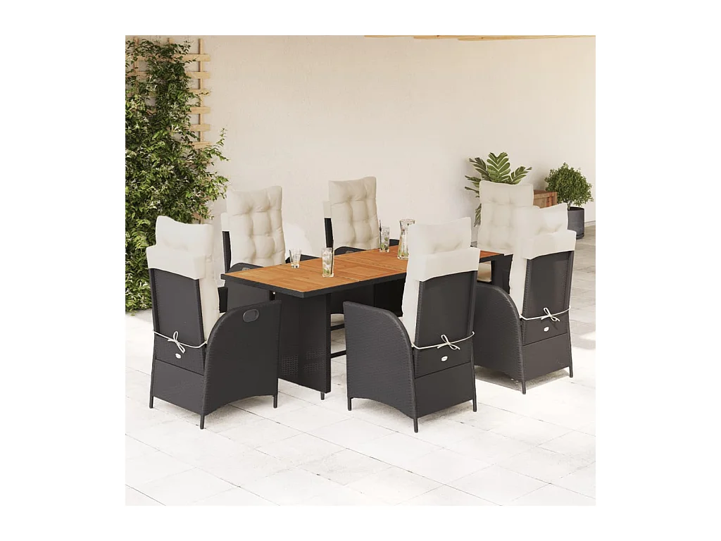 7-delige Tuinset met kussens poly rattan zwart