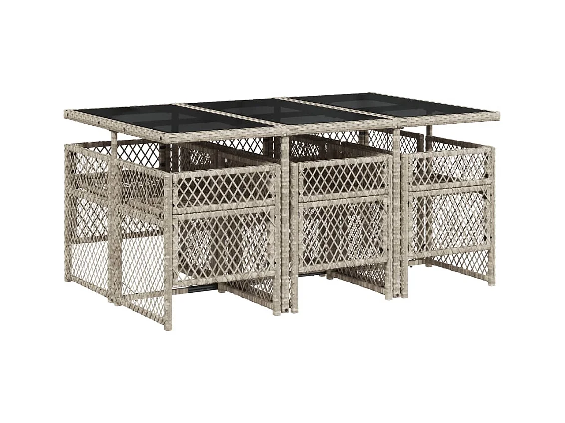 Ensemble à manger de jardin et coussins 7 pièces gris clair rotin