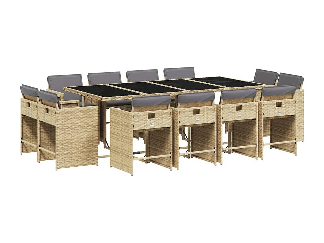 Ensemble à manger de jardin coussins 13 pièces mélange beige rotin