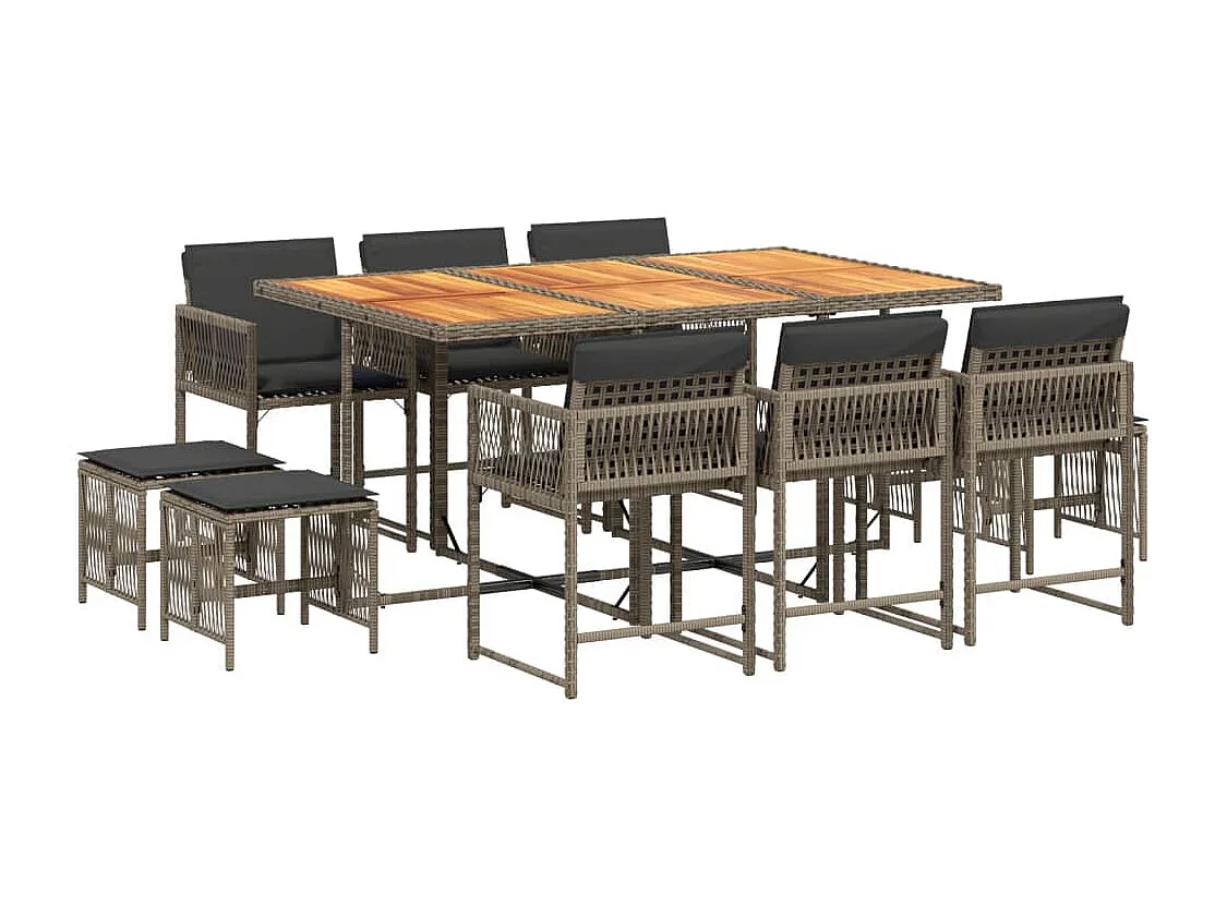 11-delige Tuinset met kussens poly rattan grijs