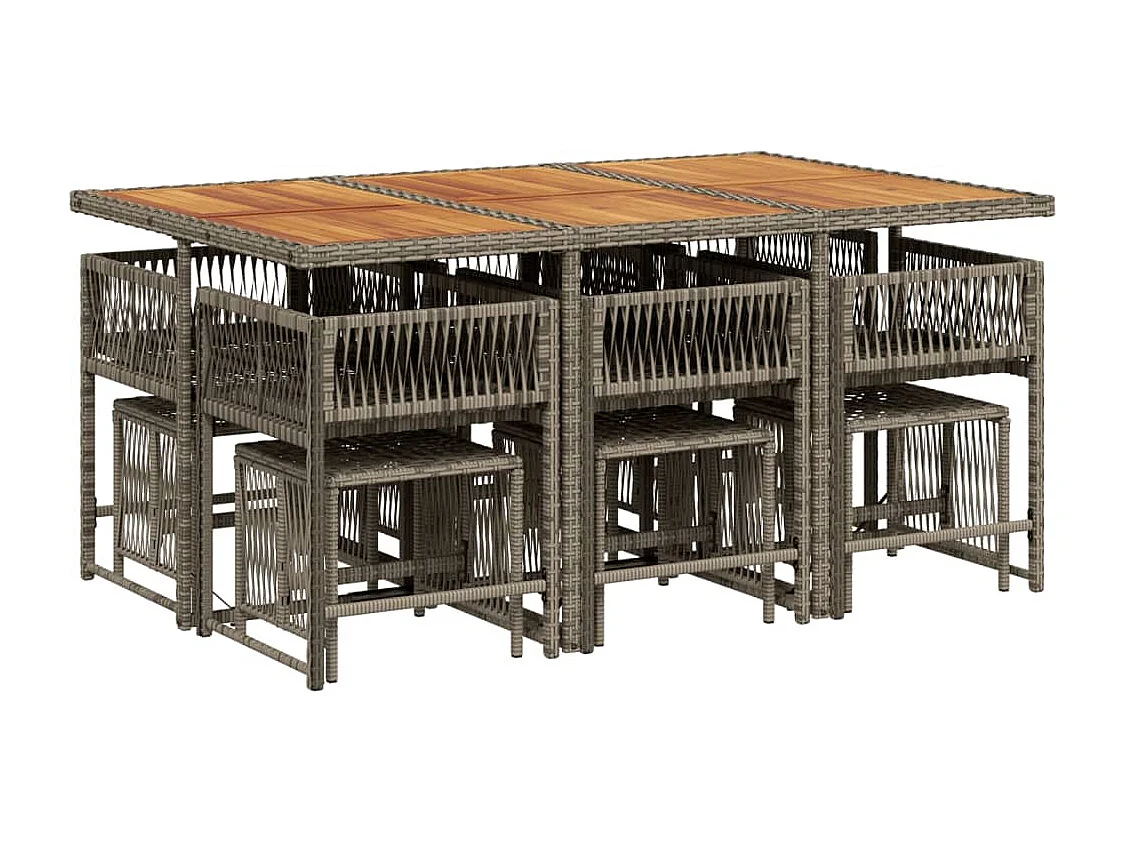 11-delige Tuinset met kussens poly rattan grijs