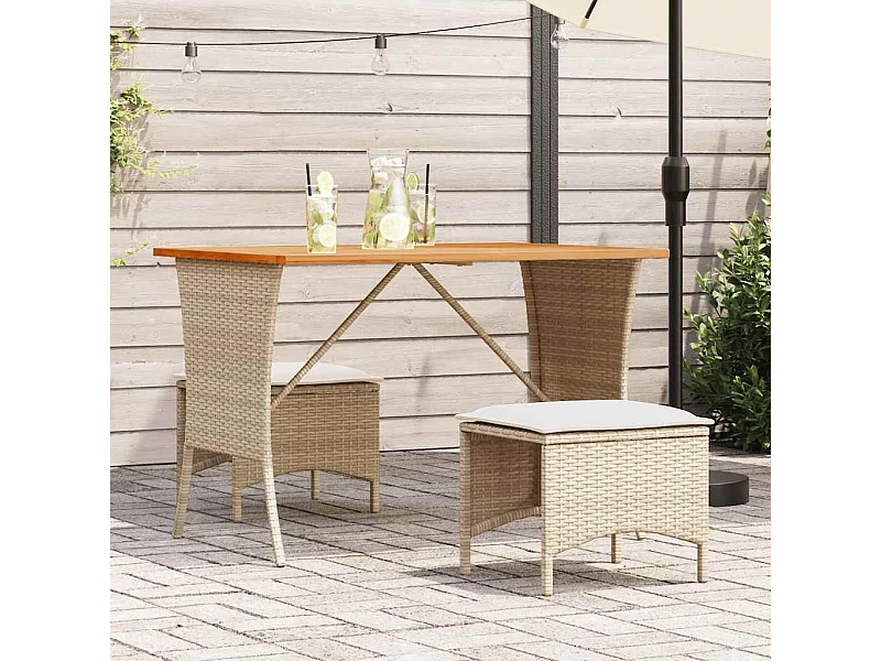 3 peças conjunto de jantar para jardim com almofadões vime PE bege