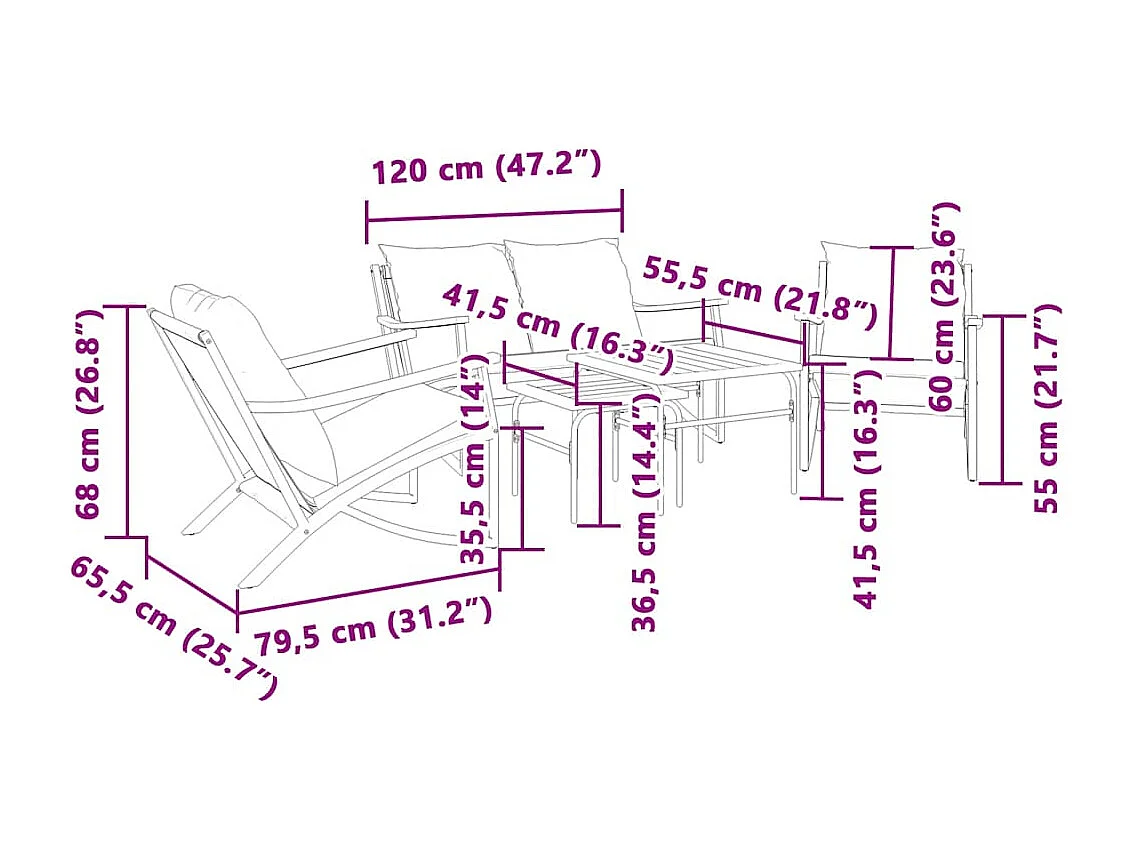 Ensemble de meubles de balcon avec coussins 5 pièces noir acier