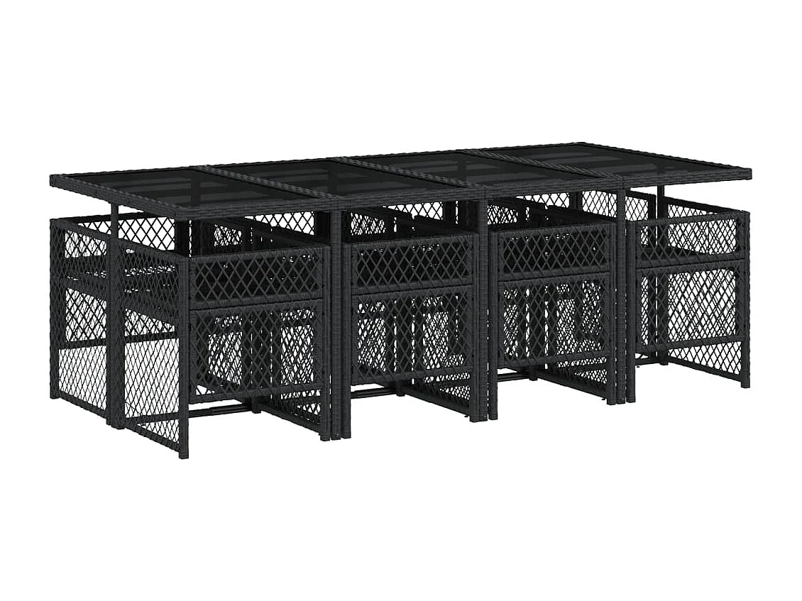 Set de comedor de jardín 9 piezas y cojines ratán sintético negro
